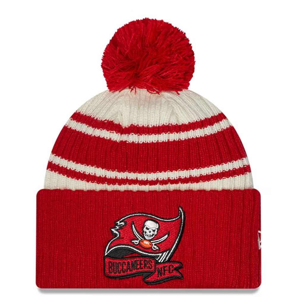 New Era Tampa Bay Buccaneers Sideline Sport Cuffed Pom Knit Hat - Cream/Red